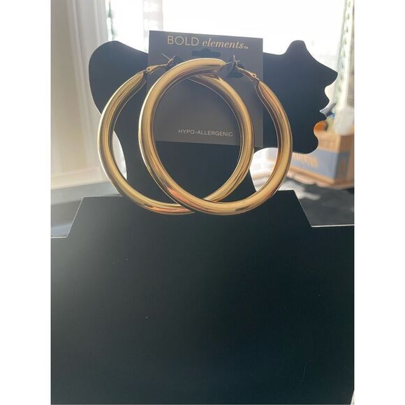 Bold Elements Lot of 2 Earrings Hoops Silver Tone Crystal Inlay & Gold Tone New - Picture 7 of 7